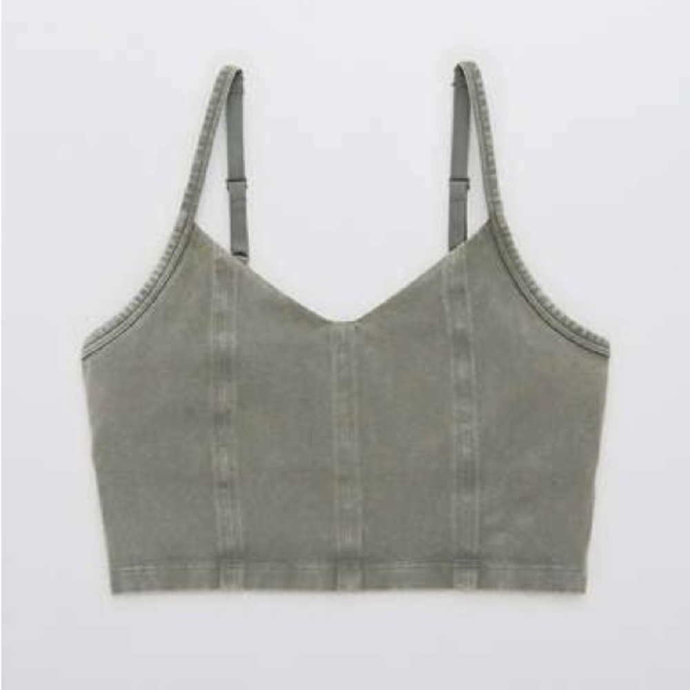 Offline by aerie Olive Sage Cropped V-Neck Cami with Adjustable Straps